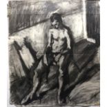 James Lloyd (British, b.1971), Study of a nude man sitting on a chair, charcoal on paper, framed,