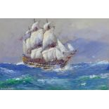 Ellis Silas (British, 1883-1972), battleship at sea. Watercolour. Signed lower left.