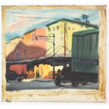 Joe Stefanelli (American, 1921-2017), street scene with supply vehicle to foreground.