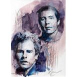 Zinsky (contemporary), 'Simon and Garfunkel'. Watercolour. Signed lower right. Framed and glazed.