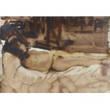 Pam Masco (American, 1953-2018), reclining nude. Watercolour. Signed lower right. Labels verso.
