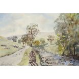 Frank Myatt, 'Upper Wharfedale', view of a stream by a country lane, watercolour, signed lower left,