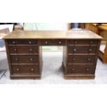 19th century mahogany pedestal desk with nine drawer configuration, h75 x w150 x d55cm,