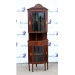 Late 19th/early 20th century mahogany corner cabinet with glazed cabinet over open section over a