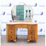 Art Deco style walnut dressing table with painted walnut effect with triple mirror over seven