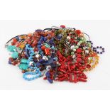 Group of semi precious gemstone beaded jewellery, including lapis lazuli and silver necklace and