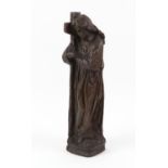 Carved oak figure of Christ holding a cross, possibly 19th century, 38 cm high