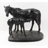 Cast-iron figural group of a mare and foal, 31cm high,