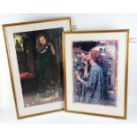 Two prints after John William Waterhouse, both framed and glazed, 57 x 26cm and 59 x 36cm each,