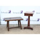 19th century mahogany occasional table with single drawer on hexagonal column, trefoil base and