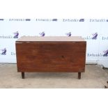 Part of a 19th century mahogany drop flap dining table on square supports, h72 x w144 x d56cm,