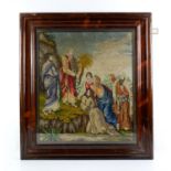 Framed and glazed embroidery depicting Biblical scene. Image size 63 x 52cm.