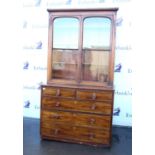 19th century mahogany chest, with featherbanded top over two short and three long drawers,