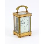 Early 20th Century gilt brass carriage clock timepiece, the enamelled dial inscribed John Knight,