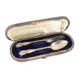 Cased 19th century 2 piece silver christening set with cherub design by Henry Wilkinson and co.