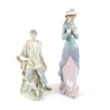 Two Lladro figures: 'Reading Gloss' (Height 37cm), and 'New Shepherd Gloss' (height 25cm). (2)