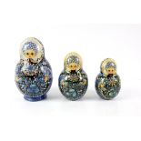20th century Russian nesting dolls (Matryoshka) twenty-seven in total, painted in blue,