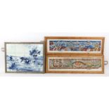 Pair of framed and glazed embroidered Australian images, 21 x 67cm each. With framed blue and white