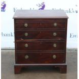 Mahogany chest, converted from 19th century drawers, the hinged top and fall front over a cupboard