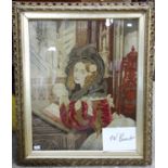 Nineteenth-century Flemish tapestry depicting a young woman praying, framed and glazed, 80.5 x 64.