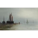 Early 20th century oil on board depicting boats by the shore, signed P. Cunningham, 15 x 25cm.