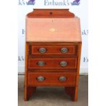 Early 20th century satinwood crossbanded bureau, the fall front with mahogany crossbanding and