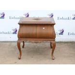 20th century walnut bombe cutlery chest with lift up lid and fall flap enclosing four drawers on