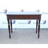 Modern rosewood side table with two drawers on turned supports, h76 x w98 x d48cm,