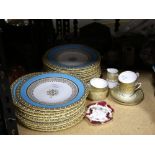 Eighteen Victorian gilded dinner plates, with blue and beaded borders, unmarked, 23 cm diameter,
