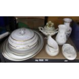 Lasol Ware gilt and white tureen with cover and stand, two meat plates, a similar gravy boat and