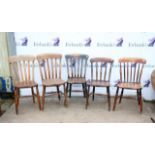 Eight mixed kitchen chairs, to include beech and elm, and a stool on turned supports and