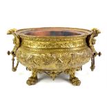 Ornate cast and pressed brass oval wine cooler / planter on lion paw feet W53cm D35.5cm H28cm