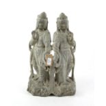 Carved stone sculpture of two Chinese ladies, 51cm high