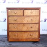 Late 19th century straight front chest of two short and three graduated burr walnut veneered