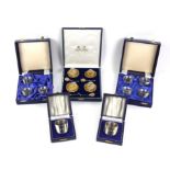 Set of four silver shell form salts and spoons, gilt interiors, cased, Mappin & Webb,