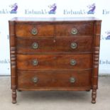 Early 19th century mahogany chest of drawers, with two short and three long graduated drawers,