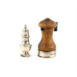 Silver pepper pot and a silver mounted pepper grinder