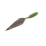 Green Bakelite handled silver trowel form bookmark, Chester 1922