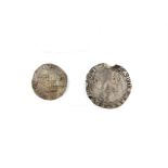 Two hammered coins Elizabeth I sixpence 1592 and threepence 1562