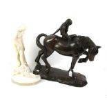 Rezin bronze figure after Leicester C Thomas, Lady Godiva, an other of a woman bathing and a