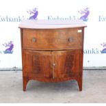 Mahogany bowfront cabinet, with frieze drawer over a pair of cupboard doors on bracket feet,