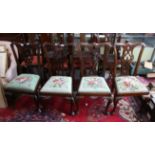 Set of six George III style mahogany dining chairs, pierced vase shaped splats over drop in seats