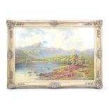 Highland scene print after Alfred de Breanski, foliate wooden frame. Frame size 63 x 89cm.