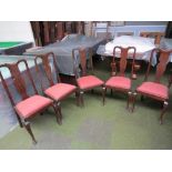 Five Queen Anne style oak dining chairs, with cabriole legs & drop in upholstered seat pads