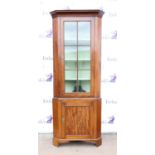Mahogany standing corner cabinet, the cavetto moulded cornice over a glazed door and panelled door