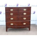 19th century mahogany bowfront chest of drawers, with two short and three long graduated drawers on