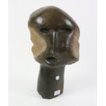 Carved stone head, indistinctly signed on back of neck M. H........, 40cm high