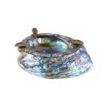 Novelty sterling silver mounted pau pau shell covered ashtray with the figure of a kiwi bird and 2