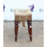 William IV mahogany stool, the woolwork seat on octagonal tapering legs, 32 cm square, 47 cm high