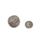 Elizabeth I hammered silver sixpence coin 1590 and an Elizabeth I Half Groat